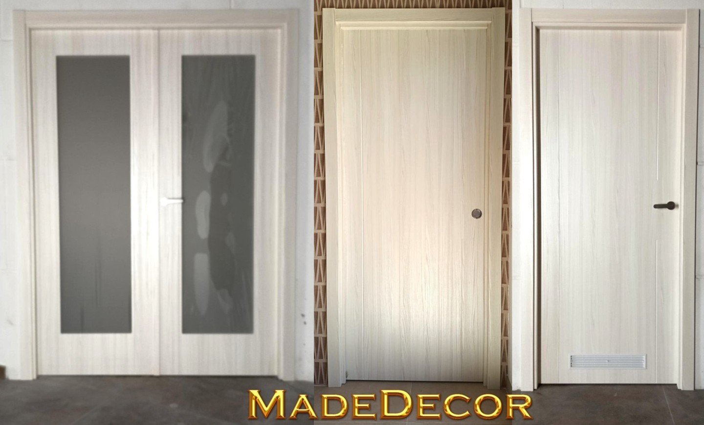 PUERTAS DE PASO 2 RAYAS VERTICALES, MADERA Y PVC, CRISTALERAS Y CIEGAS CON REJILLAS DE VENTILACION