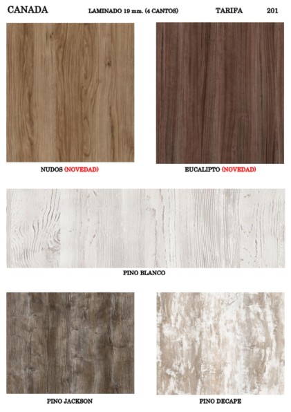 MUESTRARIO TARIFA 201 - 4 CANTOS PVC A JUEGO