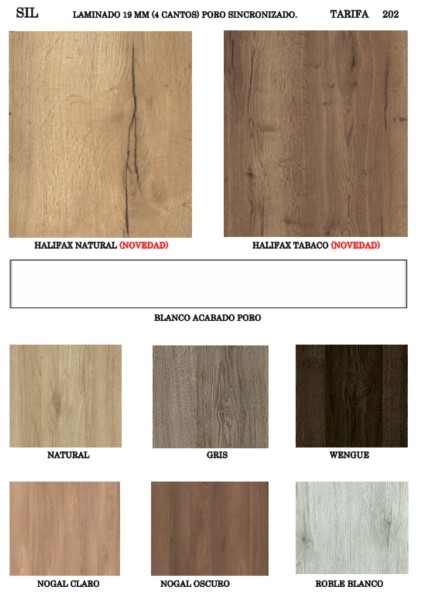 MUESTRARIO TARIFA 202 - (4 CANTOS PVC) POROSIDAD SINCRONIZADA